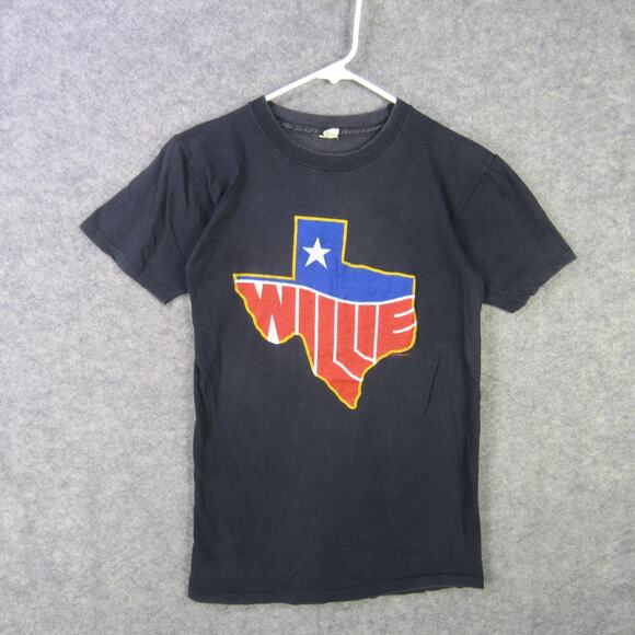 Vintage Willie Nelson Shirt Mens Medium Black Texas Map Country Music 80s USA